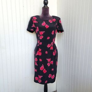 VTG Patrick Collection Ceuise Dress Womens Black Pink Floral 100% Pure Silk Sz 4